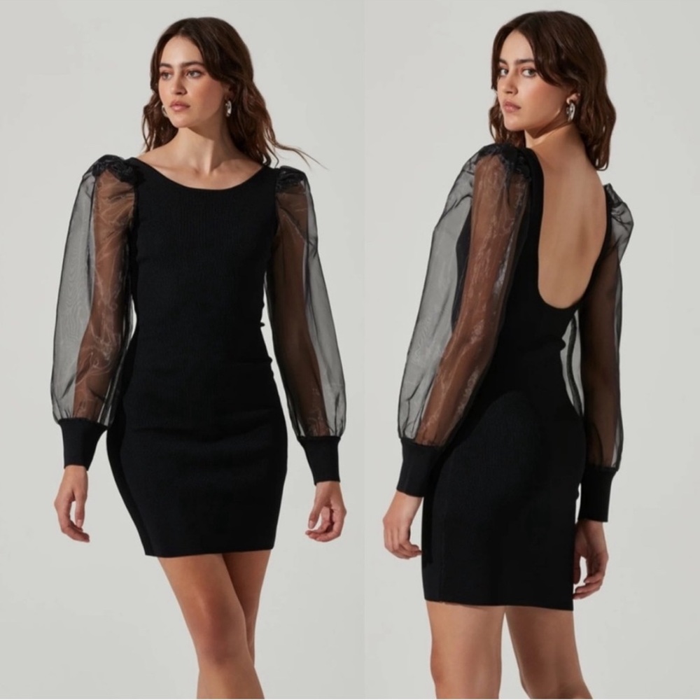 ASTR the label black puff sleeve dress tropical